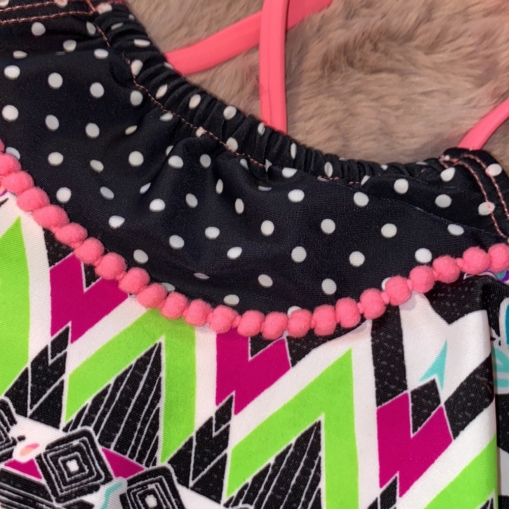Wonder Nation M (7-8) girls 2-piece bikini swimsuit black pink neon green white‌ - Picture 5 of 13